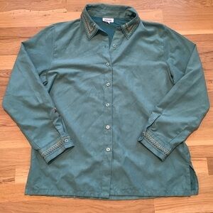 Graff by Um Company Long Sleeve Button Down Embroidered Suede Blouse Women’s M